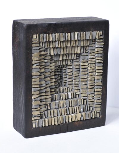 Drawninward I slate on ancient pine 22x19x8cm